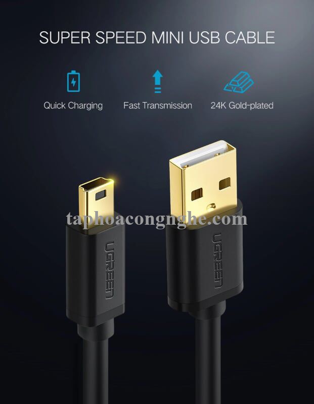 Ugreen 10354 0.5M màu Đen Cáp sạc truyền dữ liệu USB 2.0 sang MINI USB đầu mạ vàng US132 30010354